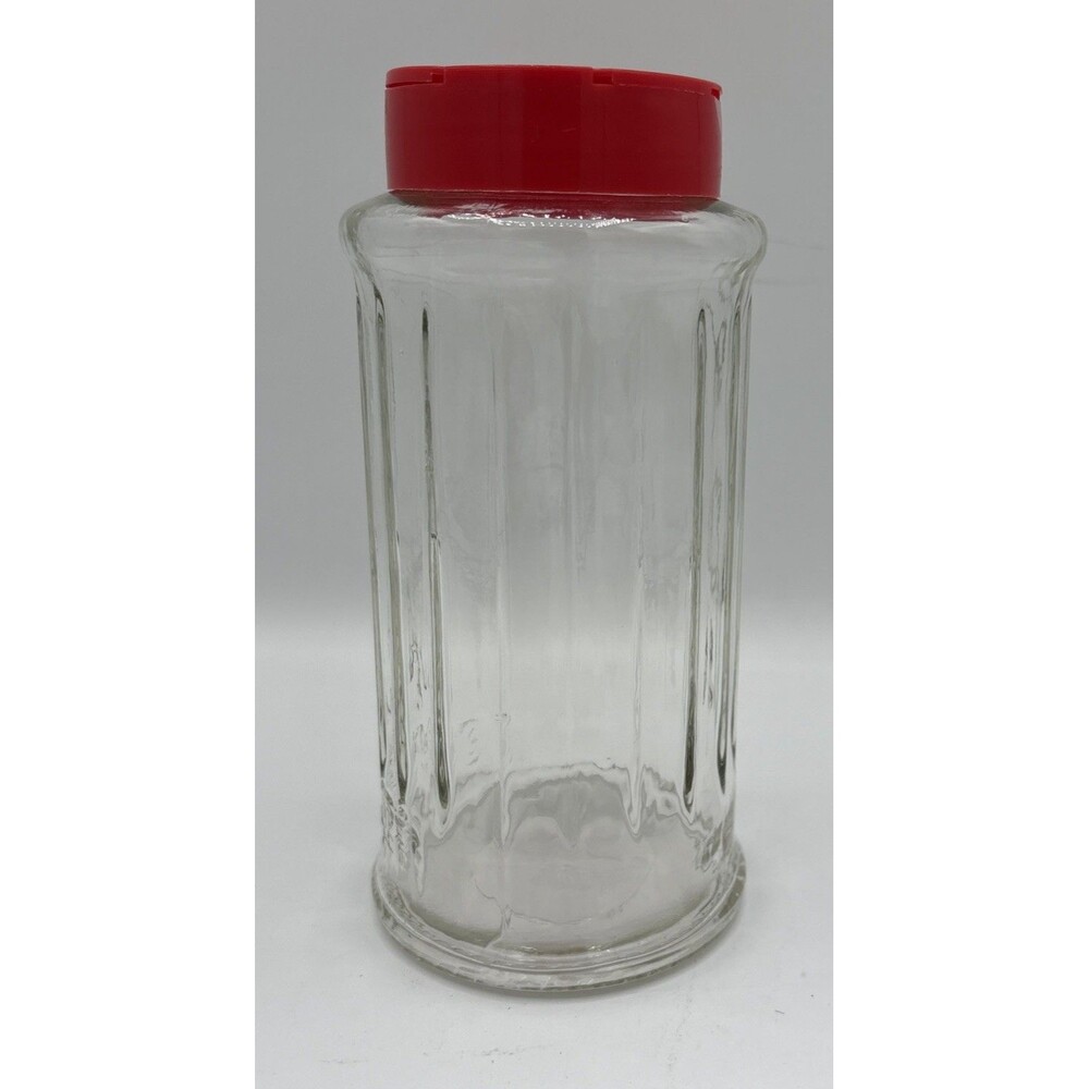 NutraSweet Sweetener Sugar Ribbed Glass Container Red Plastic Lid Spoon Sprinkle